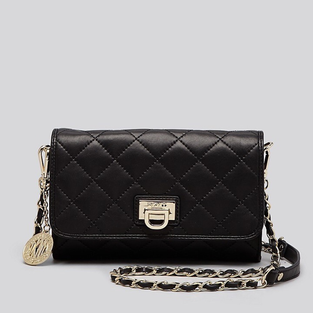 DKNY Black quilted leather purse with gold detail